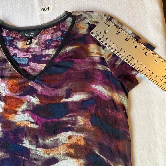 Simply Vera Vera Wang Women’s Short Sleeve V-neck Blouse size Petite S, Purple - Picture 4 of 9